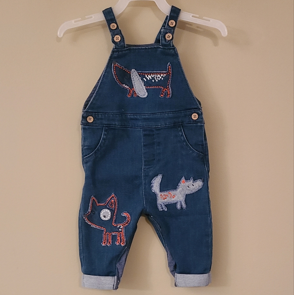 Soft denim puppy overalls